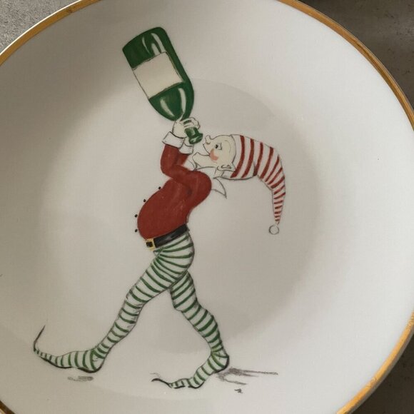 Restoration Hardware Naughty Elf 7.75" Set of 6 Salad Plates Boxed RARE Vintage - Picture 8 of 12